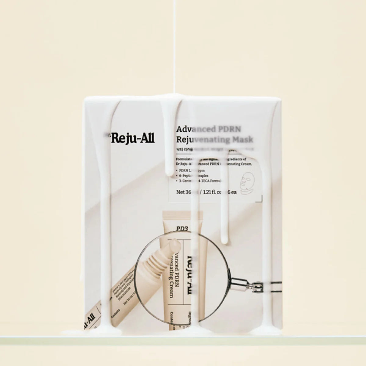 Reju-All Advanced PDRN Rejuvenating Mask packaging on a beige background