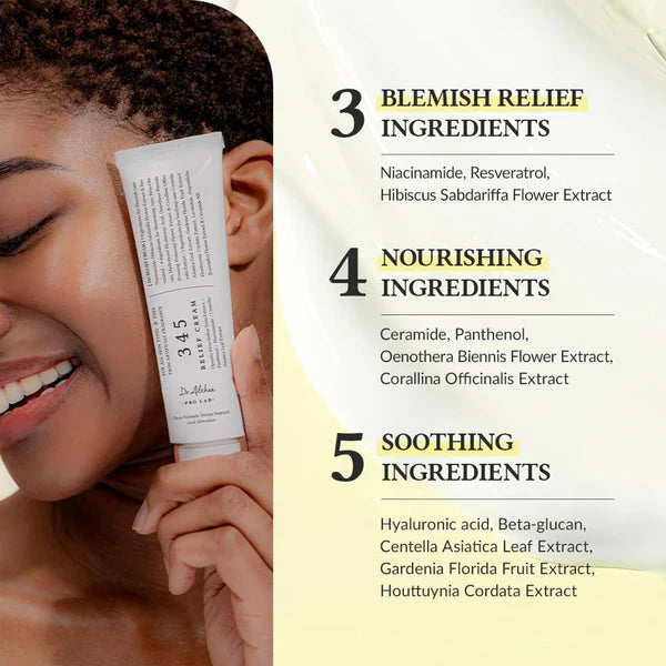 Woman applying cream with skincare ingredient list on a beige background
