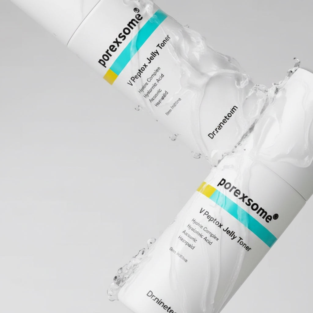 Two bottles of 'purexsome' skincare product on a light gray background