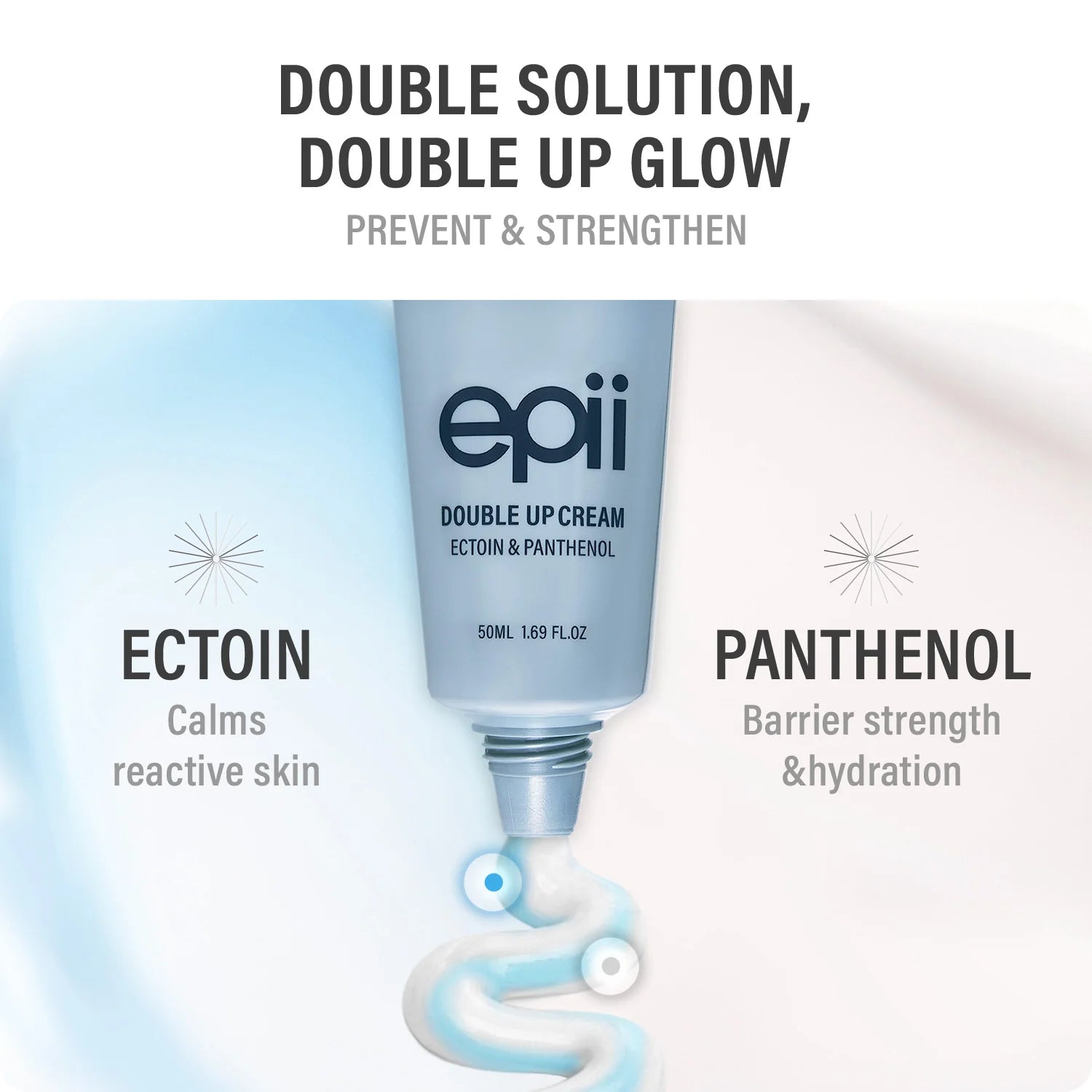 Epii Double Up Cream with Ectoin and Panthenol on a white background