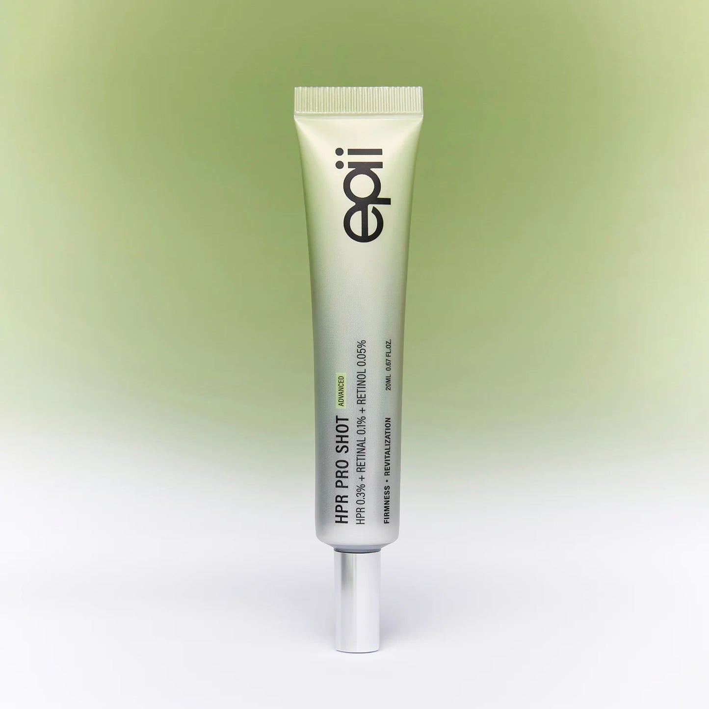 Epii HPR Pro Shot skincare tube on a gradient green and white background