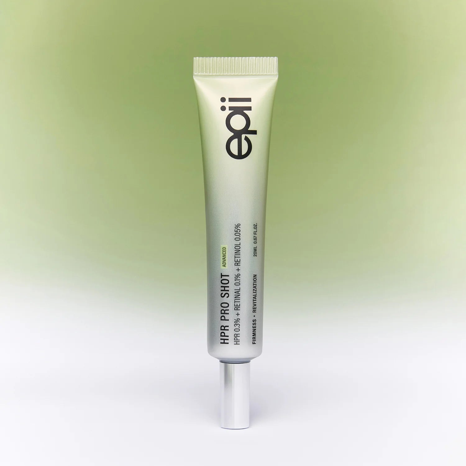 Epii HPR Pro Shot skincare tube on a gradient green and white background