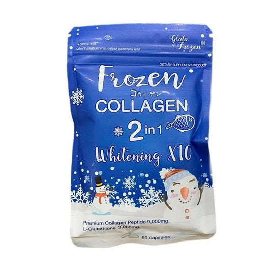 Frozen Collagen 2 in 1 Whitening X10 package with snowman graphics on a white background
