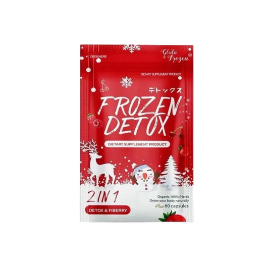 Red package of 'Frozen Detox' dietary supplement on a white background