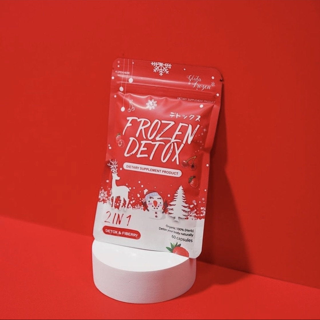 Red package labeled 'Frozen Detox' on a red background