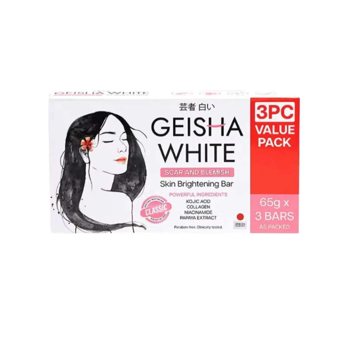 Geisha White skin brightening bar packaging on a white background