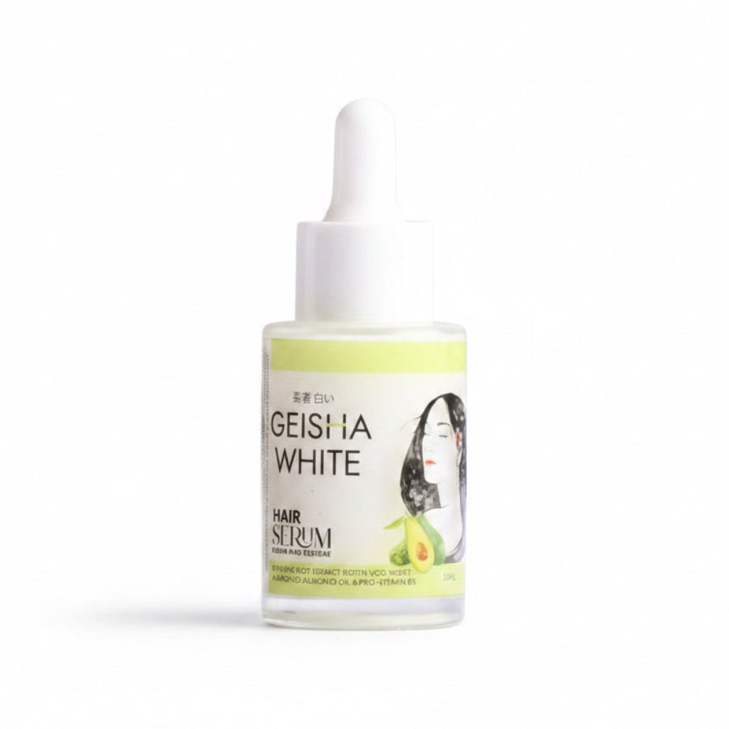 Geisha White Hair Serum bottle on a white background