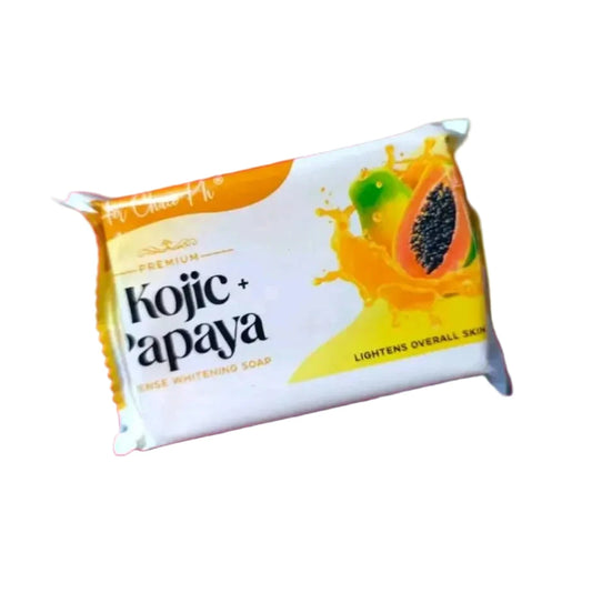 Kojic Papaya soap bar with flowers on a pink background