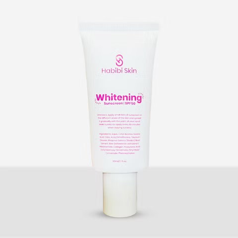 Habibi Skin whitening sunscreen cream tube on a white background