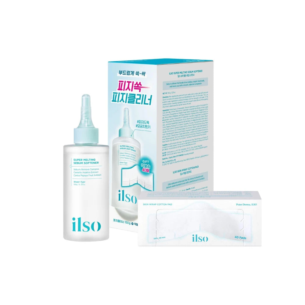 ilsq skincare products including a bottle, box, and packets on a white background