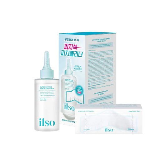 ilsq skincare products including a bottle, box, and packets on a white background