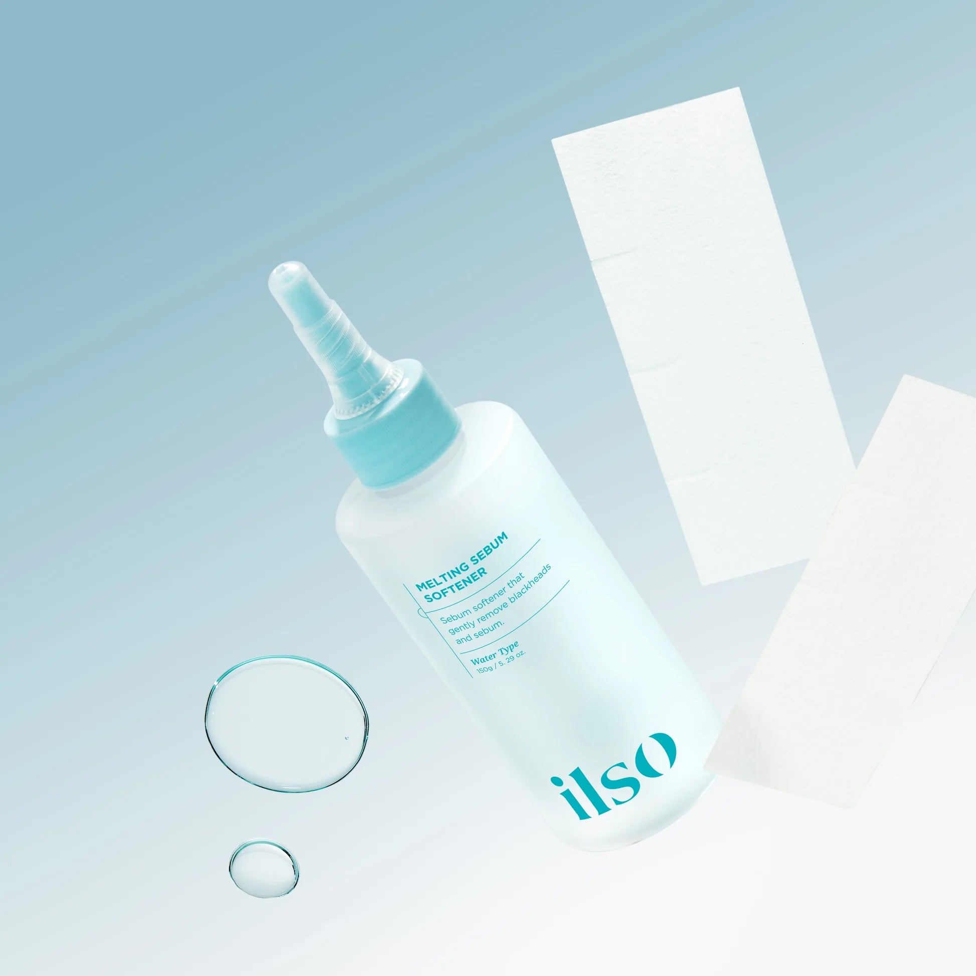 Ilso skincare bottle with dropper on a light blue background