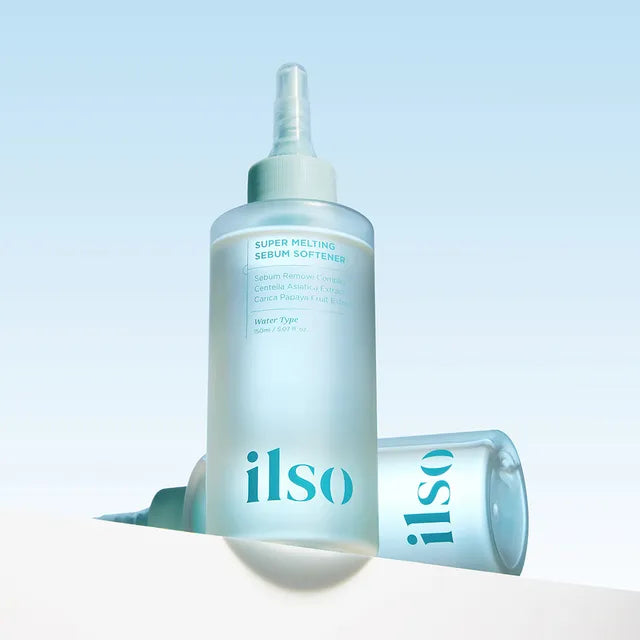 Ilso skincare product bottle on a light blue background