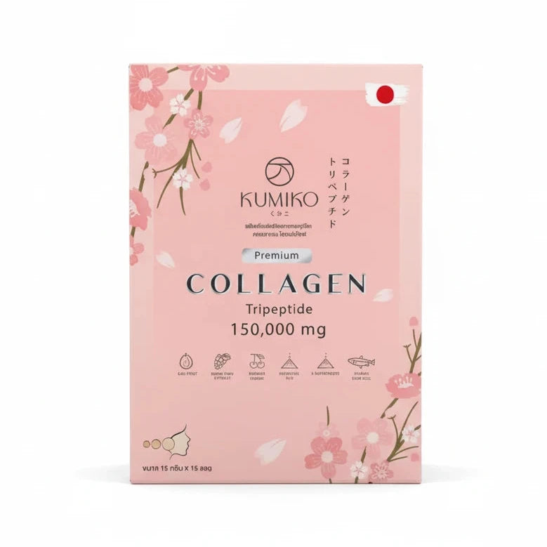 Kumiko Premium Collagen Tripeptide packaging with floral design on a white background