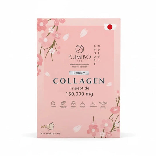 Kumiko Premium Collagen Tripeptide packaging with floral design on a white background