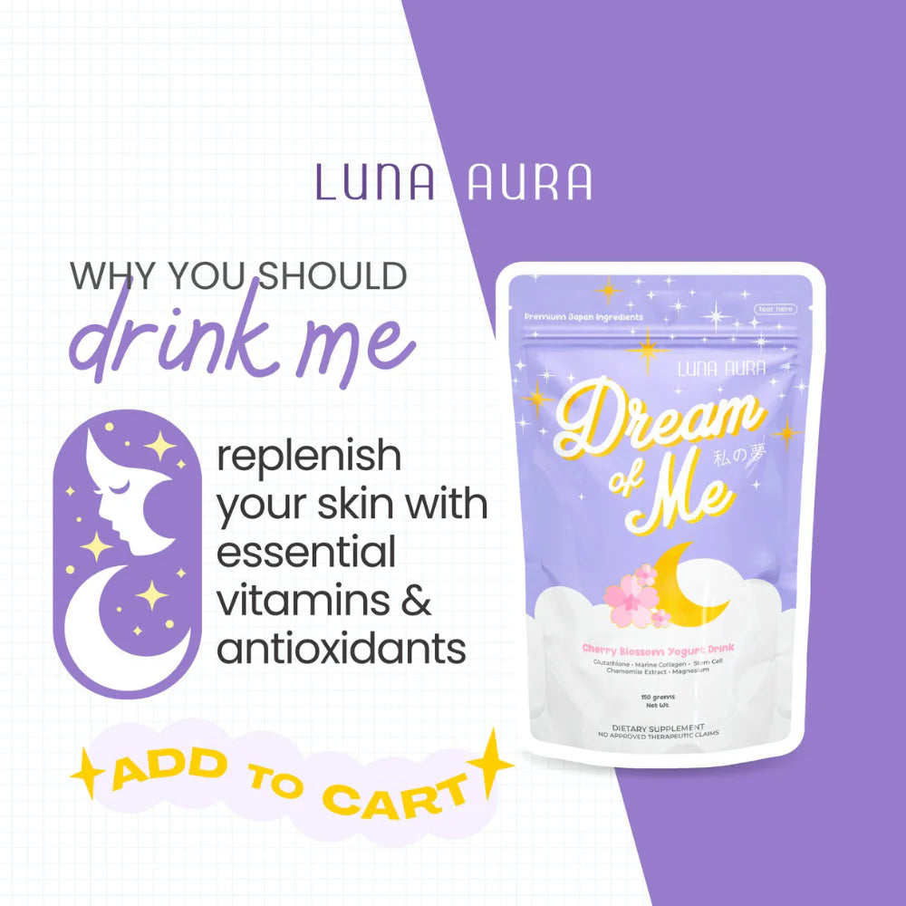 Luna Aura product packaging with promotional text on a purple background
