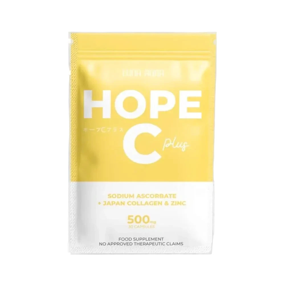 Yellow package of Hope C Plus supplement on a white background