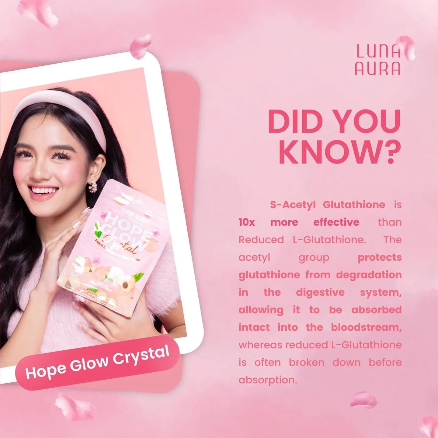 Woman holding a product with Luna Aura branding on a pink background