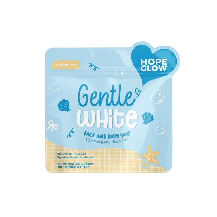 Hope Glow Gentle White Face and Body Soap packaging on a white background
