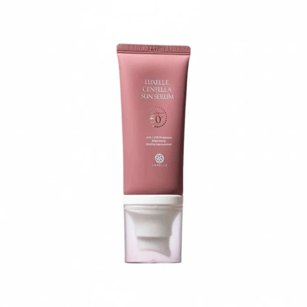 Pink tube of L'ANNEE CENTENELLA Sun Serum on a white background
