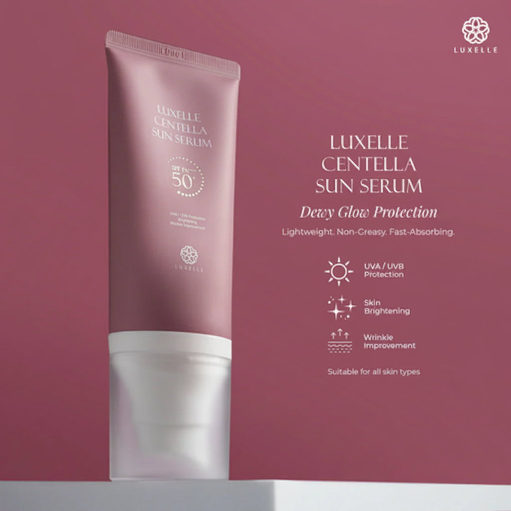 Product packaging with a pink background and text