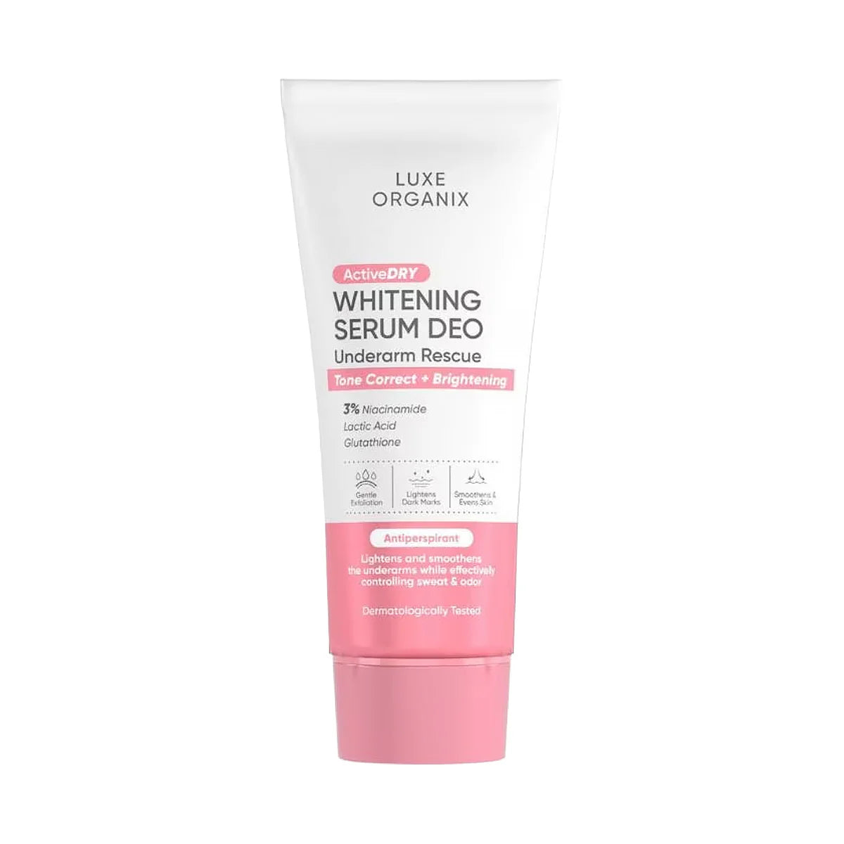 Luxe Organix Whitening Serum Deo tube on a white background