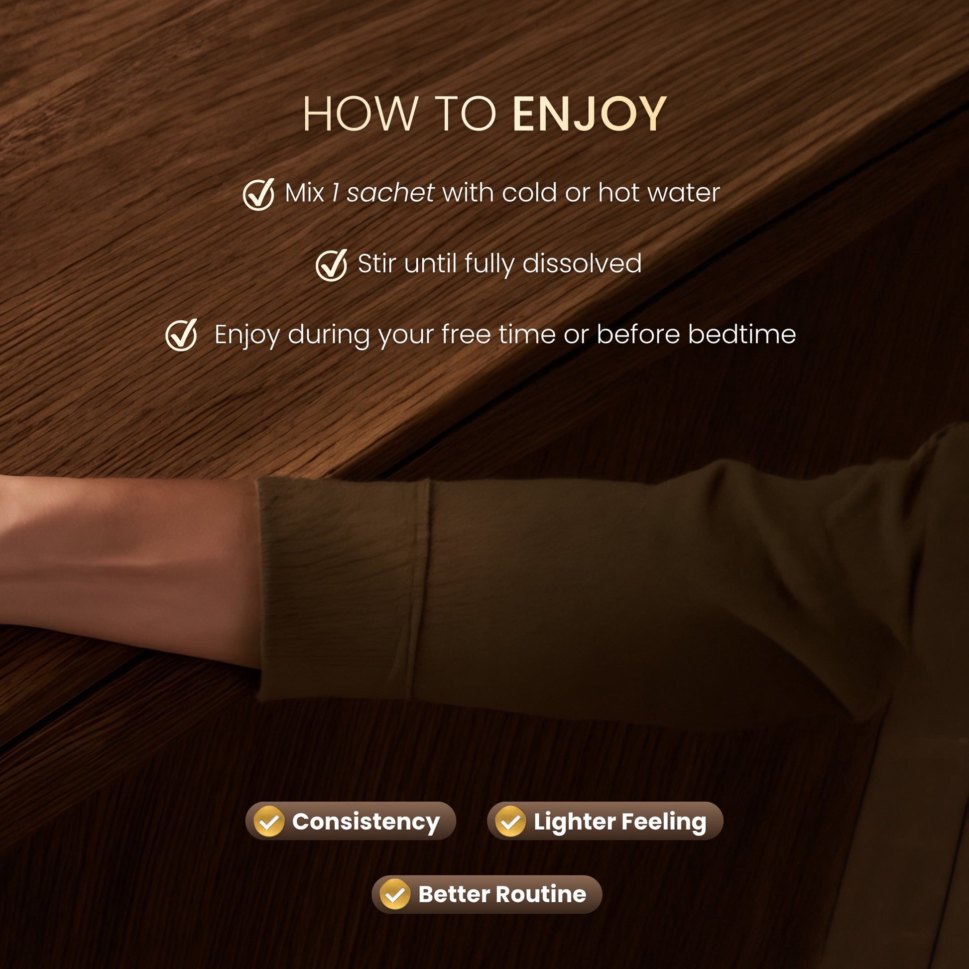 Brown package with text on a wooden surface