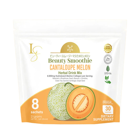 Beauty Smoothie Cantaloupe Melon Herbal Drink Mix package on a white background