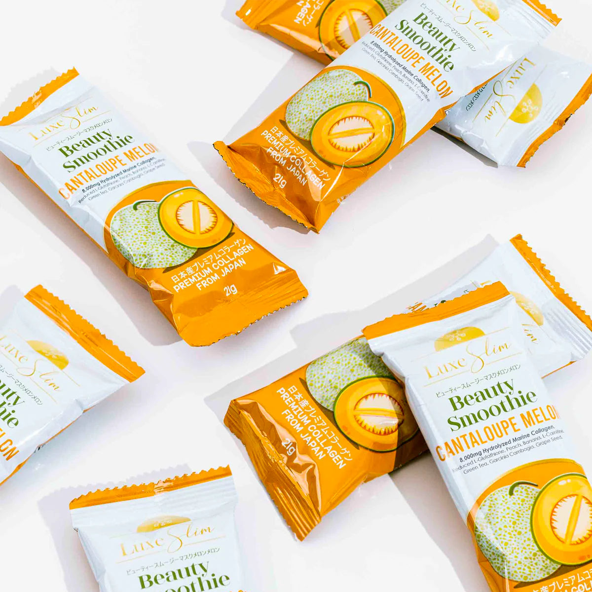 Packaged snacks with cantaloupe illustration on a white background