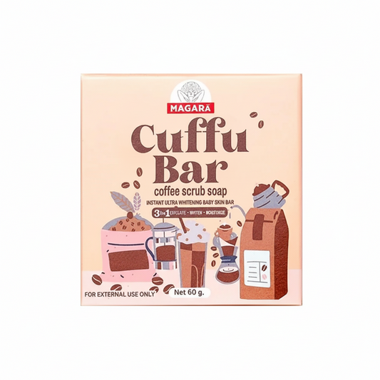 Magara Cuffu Bar coffee scrub soap packaging on a white background