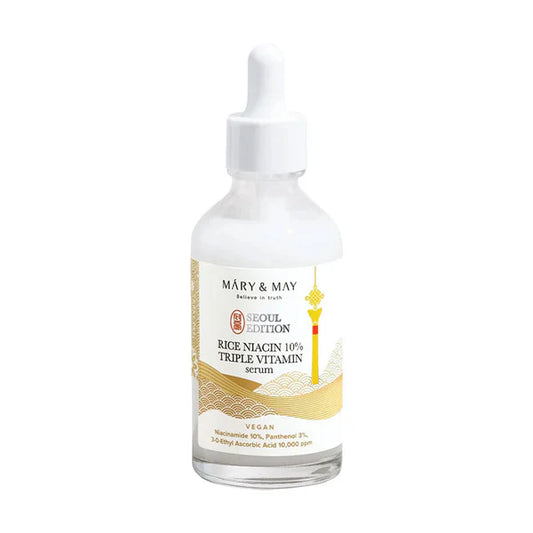 Skincare serum bottle with 'Mary & May' label on a white background
