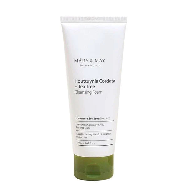 Tube of Mary & May Houttuynia Cordata + Tea Tree Cleansing Foam on a white background