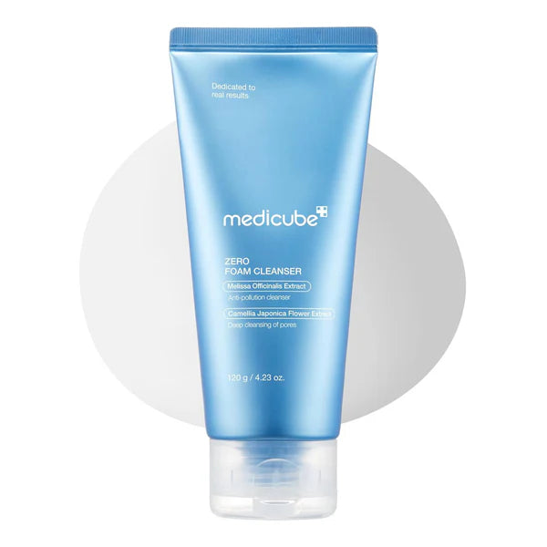 Blue tube of Medicube Zero Foam Cleanser on a white background