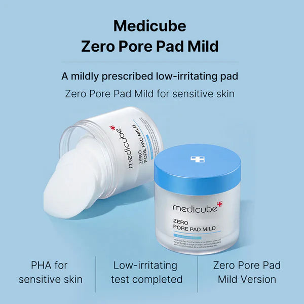 Medicube Zero Pore Pad Mild packaging on a light blue background