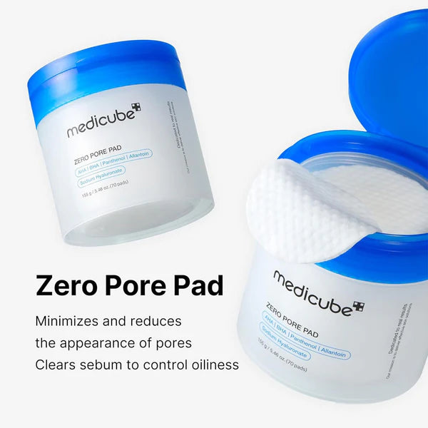 Medicube Zero Pore Pad container with open lid showing pads on a white background