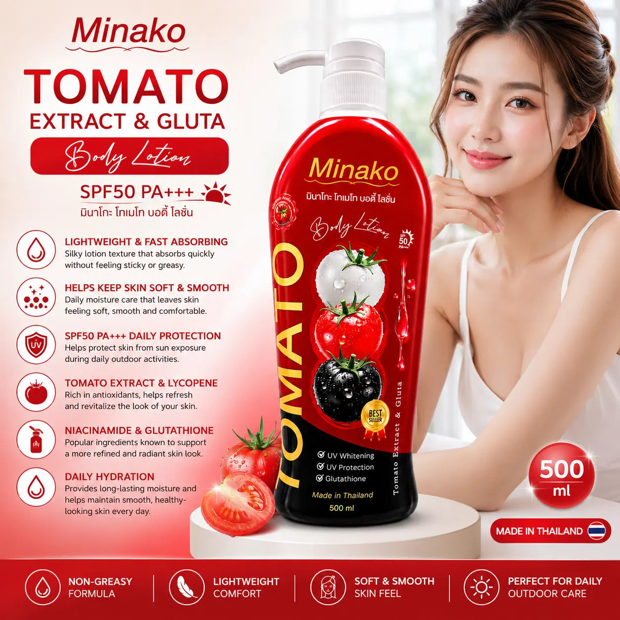 Minako Tomato Extract & Gluta Body Lotion Dewy Demure Australia
