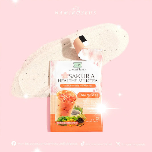 Namirofus Sakura Healthy Milk Tea package on a pink background