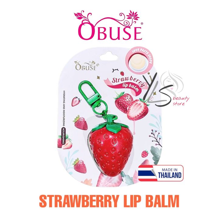 Obuse strawberry lip balm packaging on a white background