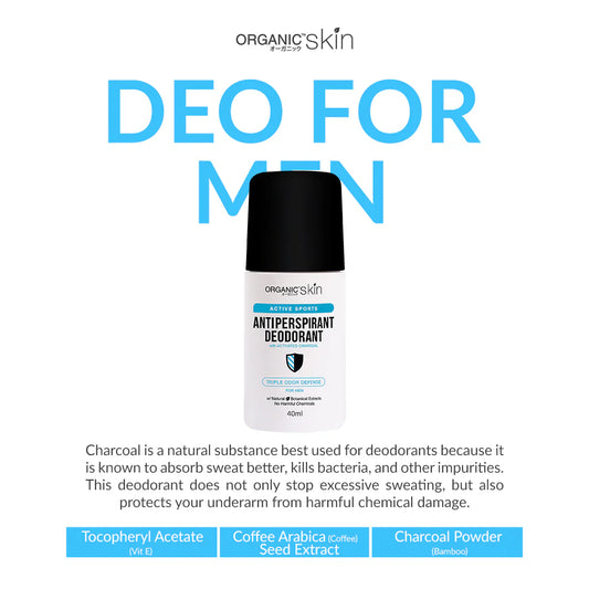 Organic skin deodorant bottle with text on a white background