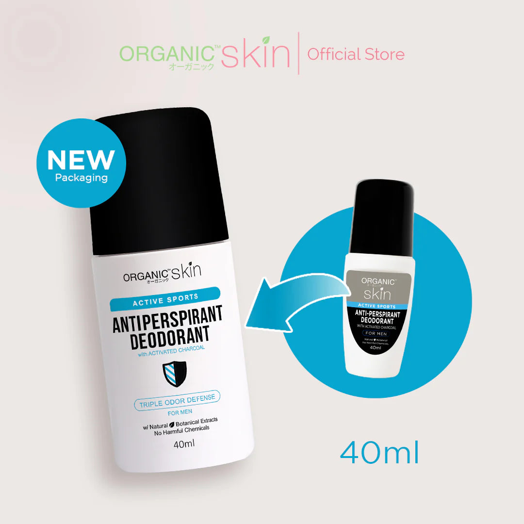 Organic Skin antiperspirant deodorant bottle with new packaging on a light gray background