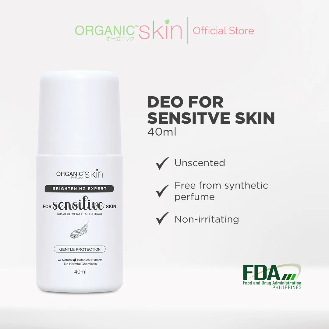 Deodorant for sensitive skin with Organic Skin branding on a white background