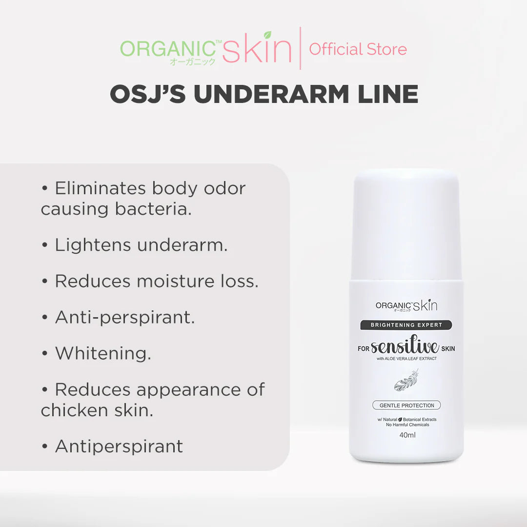 Organic Skin underarm product with features listed on a white background