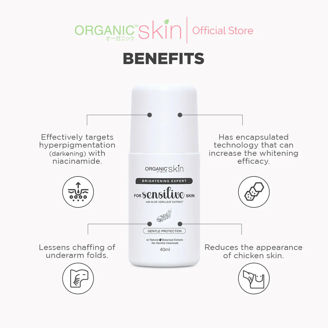Organic Skin product with benefits listed on a white background