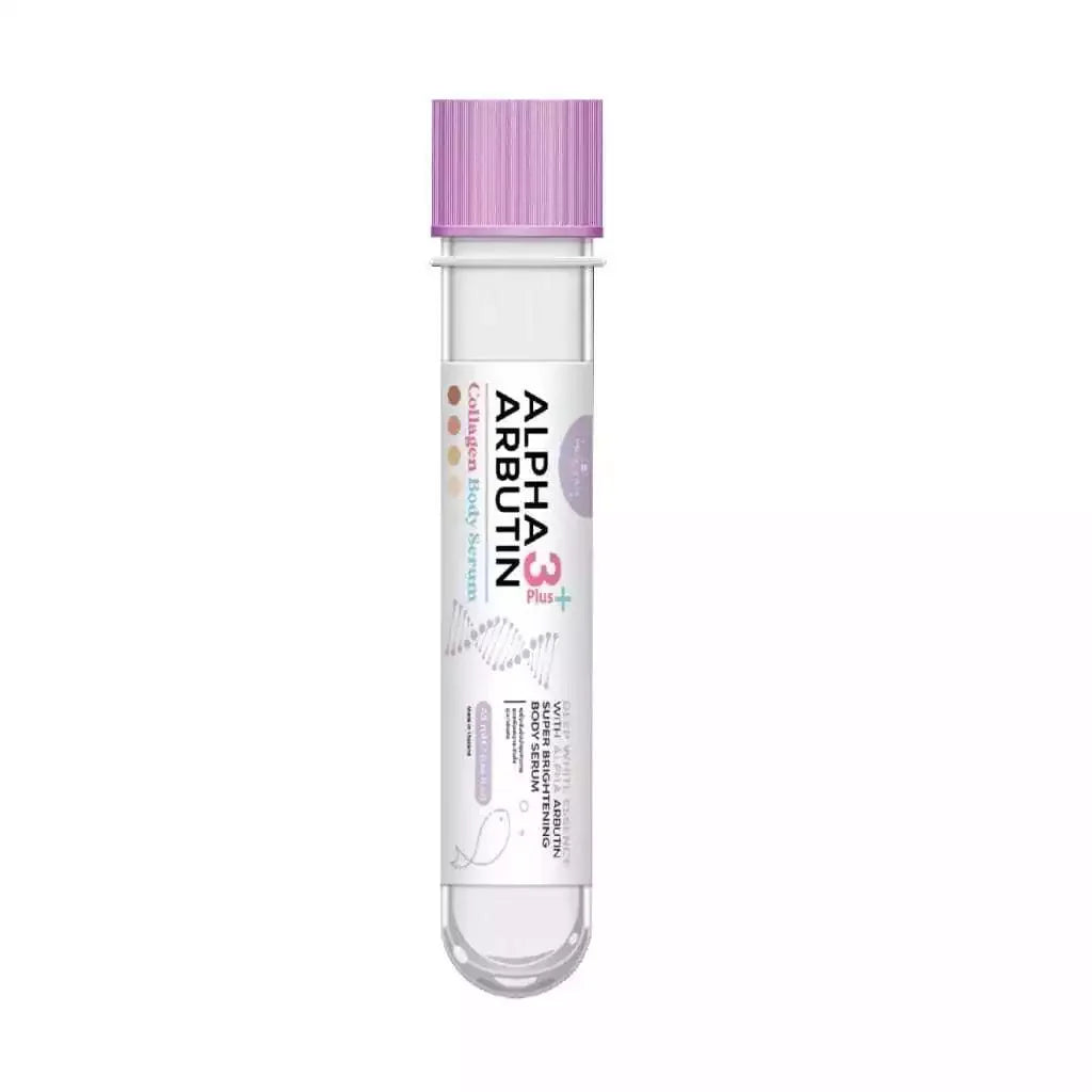 Alpha Arbutin skincare product with purple cap on a white background