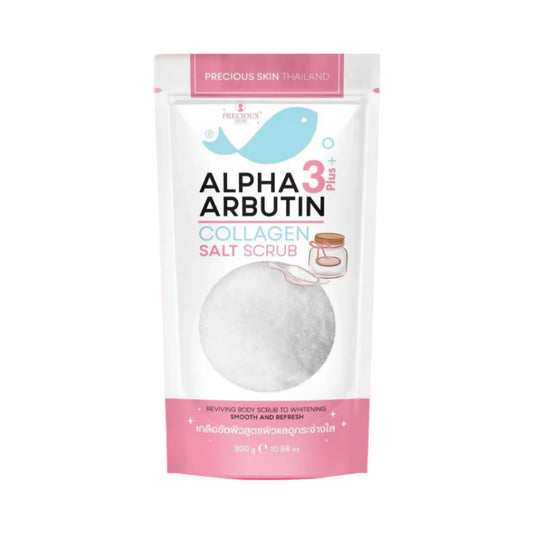 Alpha Arbutin Collagen Salt Scrub packaging on a white background