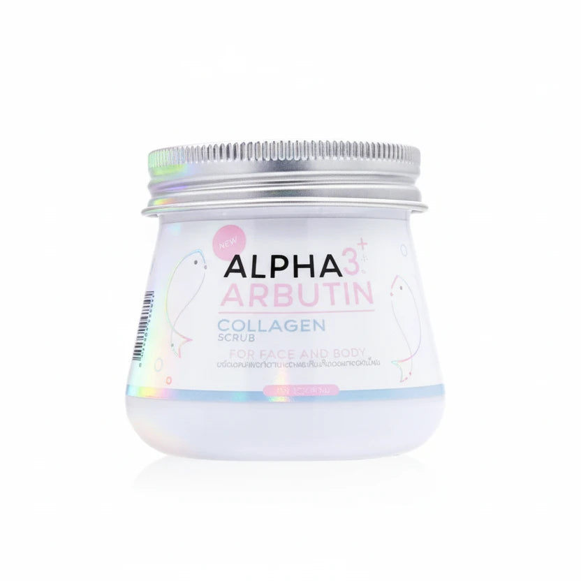 Jar of Alpha Arbutin Collagen Powder on a white background
