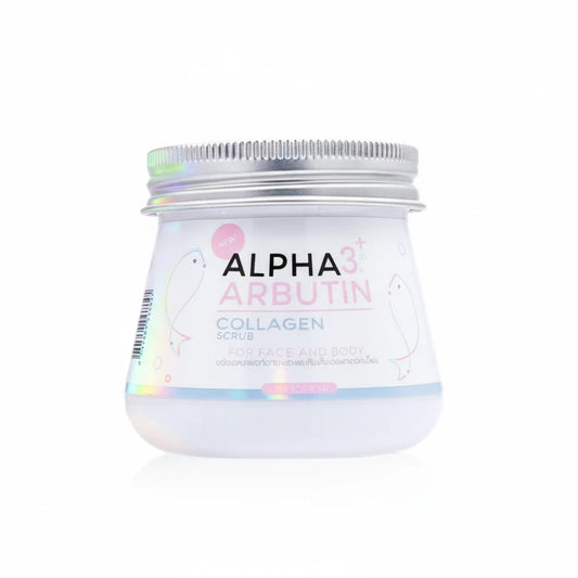 Jar of Alpha Arbutin Collagen Powder on a white background