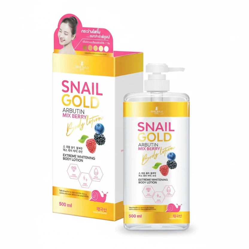 Snail Gold body lotion with packaging on a white background