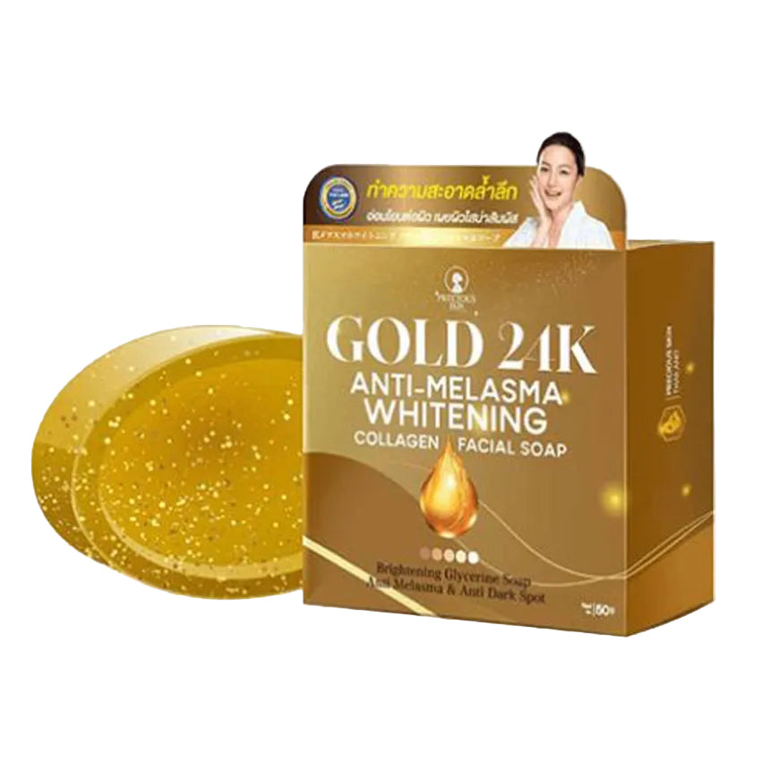 Gold 24K Anti-Melasma Whitening Facial Soap packaging with visible brand 'Karn Beauty Store'.