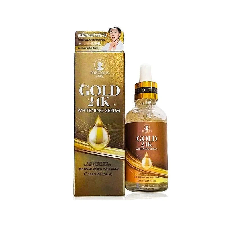Gold 24K Whitening Serum packaging with bottle on a white background